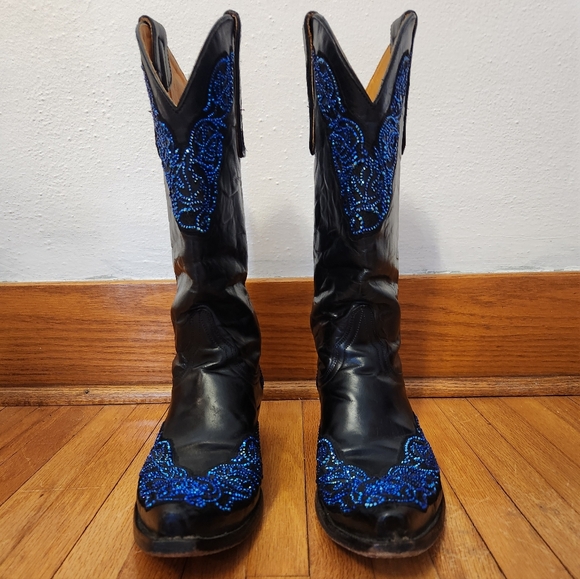 Old Gringo Viridiana Black Boots with Blue Shimmer Rhinestones Size 7.5 - Picture 2 of 11